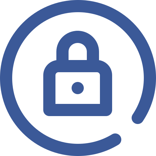 Blue padlock icon inside a circular border.