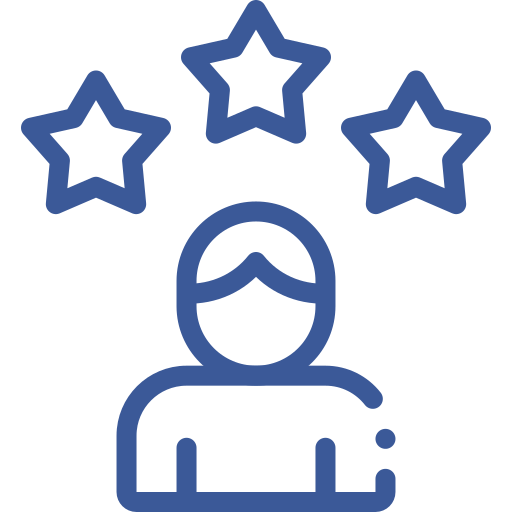 Person icon with three stars above them, representing quality or rating.